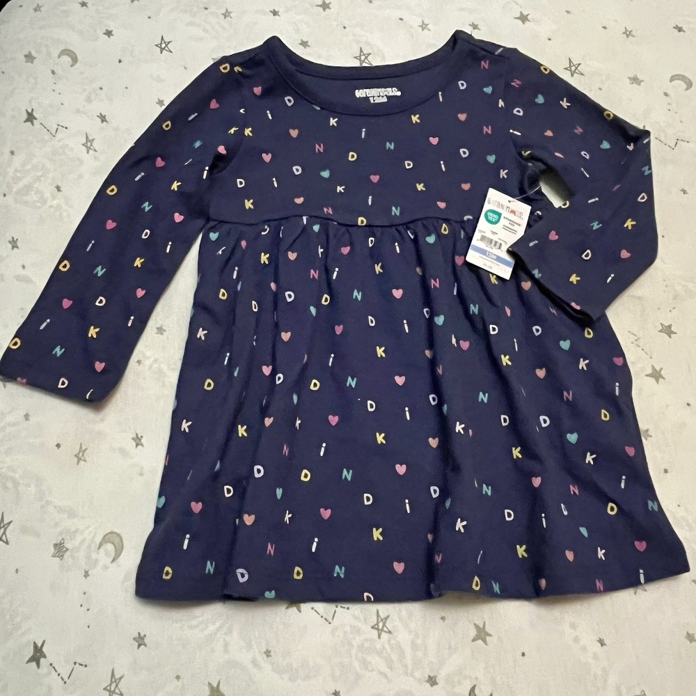 Garanimals Toddler Girl Long Sleeve Empire Waist Dress, "Kind" Letter 12 Mo